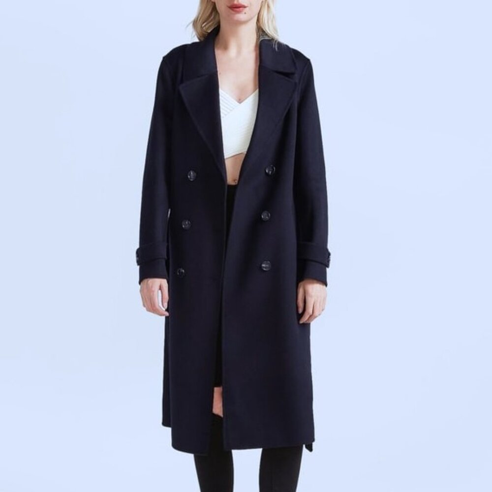 ANINE BING DYLAN DOUBLE BREASTED COAT WOOL CASHMERE NAVY BLUE COAT SIZE XS S